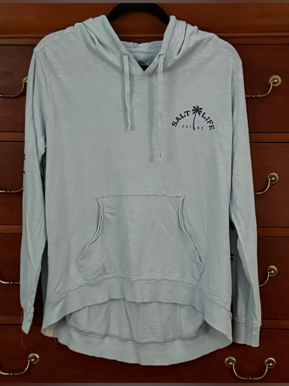 Salt Life Light Blue Pullover Long Sleeve T Shirt with Hood size small